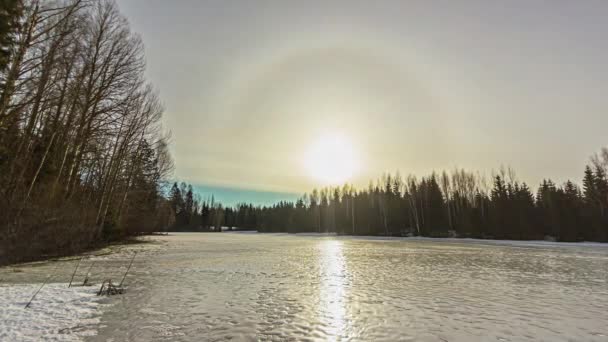 Aika Raukeaa Laukaus Värikäs Auringonnousu Eri Värejä Taivaalla Yli Huurteinen — kuvapankkivideo