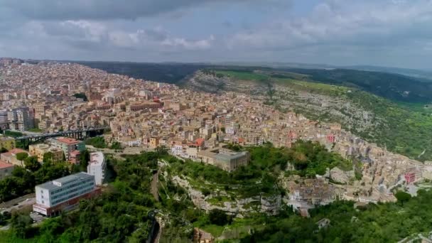 Aerial Forwarding Shot Residential Buildings Houses Old Historic Town Ragusa — Stock Video