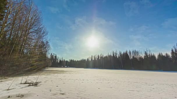 Hodin Time Lapse Zamrzlého Jezera Stromy Zimě — Stock video