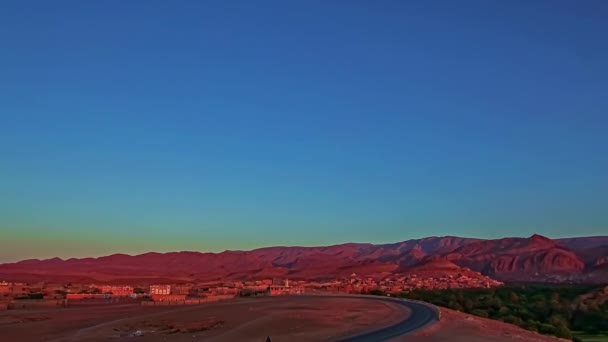 Static Shot Morning Timelapse Barren Hilly Terrain Blue Sky Small — Stock Video