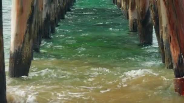 Slow Motion Tilt View Old Wooden Pier — Stockvideo