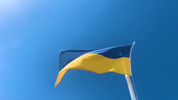 Bandeira Ucraniana Agitando Vento Contra Céu Azul Claro Conceito Solidariedade — Vídeo de Stock