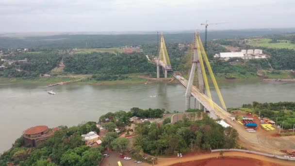 Drone View Paran River Constructions New Integration Bridge Brazil Paraguay — Videoclip de stoc