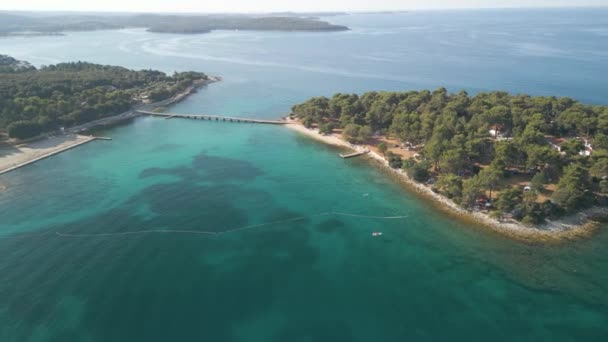 Flygfoto Över Natursköna Havskusten Rovinj Kroatiska Fiskehamnen Och Semestermål För — Stockvideo