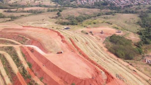 Aerial Top View City Garbage Dump Waste Disposal Facility — Stockvideo