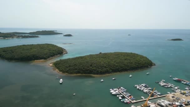 Aérea Rovinj Antigua Ciudad Tradicional Puerto Pesquero Croata Costa Oeste — Vídeo de stock