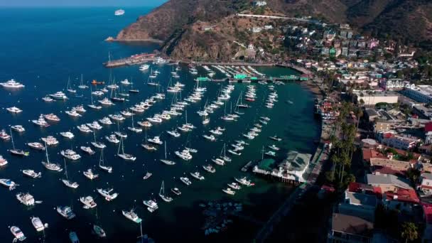 Panning Drone Shot Harbor Avalon Catalina Island — Vídeo de Stock
