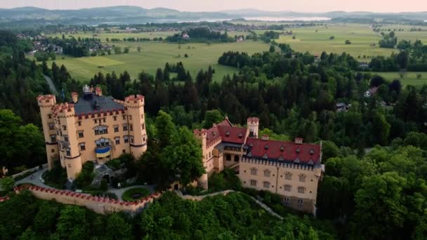 Poranek Zamku Schloss Hohenschwangau Koło Fussen Południowo Zachodniej Bawarii Niemcy — Wideo stockowe