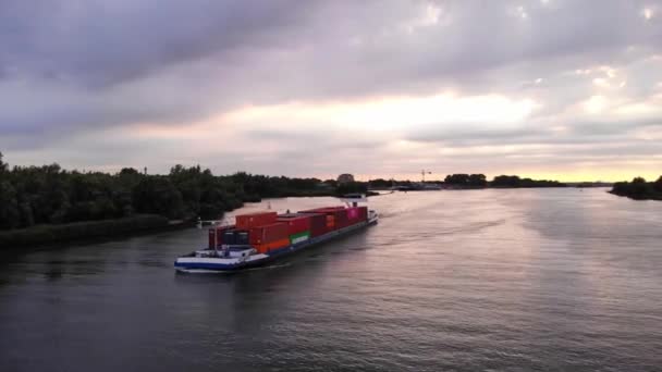 Aerial Port Side Levante Cargo Container Transport Ship Navigating Oude — Stockvideo