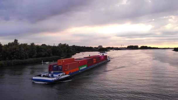 Aerial Port Side Levante Cargo Container Transport Ship Oude Maas — Stockvideo