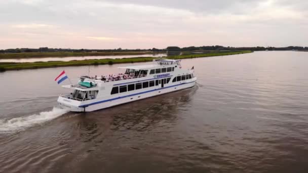 Drone View Smaragd1 Party Ship Going River Noord Вид Правого — стокове відео
