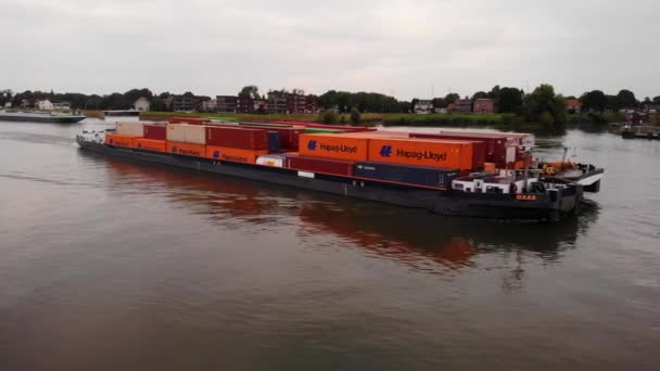 Widok Lotu Prawej Burty Statku Maas Inland Push Tow Container — Wideo stockowe