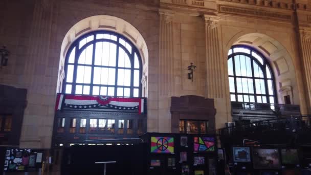 Gimbal Panning Shot Ornate Grand Hall Union Station Kansas City — Stock Video