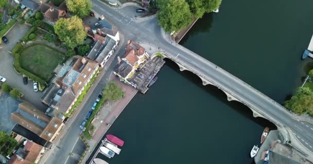 Impressive Sunrise Drone Shot Henley Thames Bridge Town Centre — Stock Video
