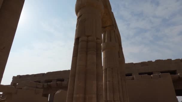 Carved Pillars Agains Blue Sky Karnak Temple Luxor Egypt — Stock Video