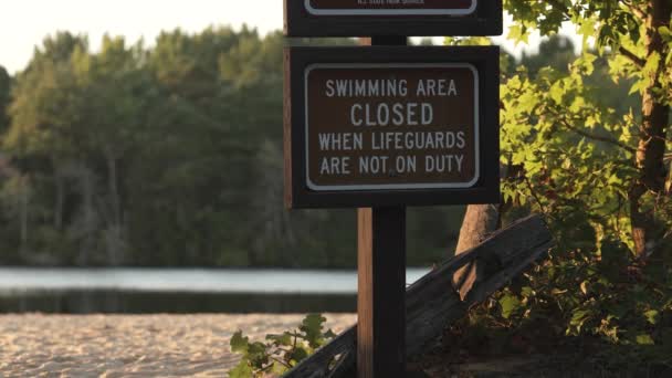 Swimming Area Closed Signpost Shore Atsion Lake Burlington County New — Stock Video