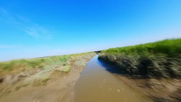 Fpv Drone Girato Seguendo Uno Stretto Corso Acqua Parco Naturale — Video Stock