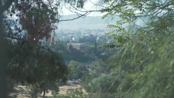 Храм Афродіти Уранія Видно Через Листя Крайній Постріл — стокове відео
