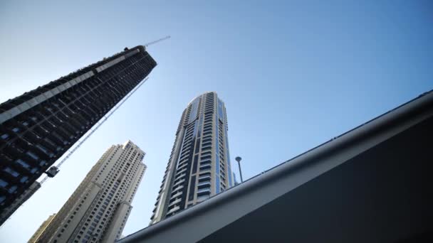 Grattacieli Dubai Marina Emirati Arabi Uniti Angolo Basso Rivelazione Vista — Video Stock
