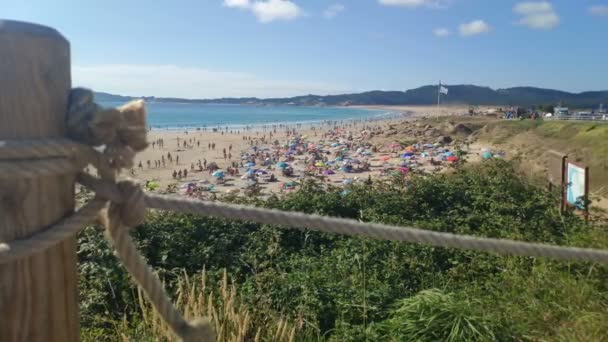 Människor Njuter Solig Sommardag Stranden Den Varma Eftermiddagen Mås Närmar — Stockvideo