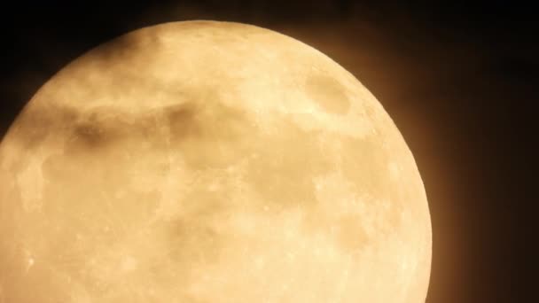 Dark Clouds Move Bright Orange Full Moon Close Creepy — Stock Video
