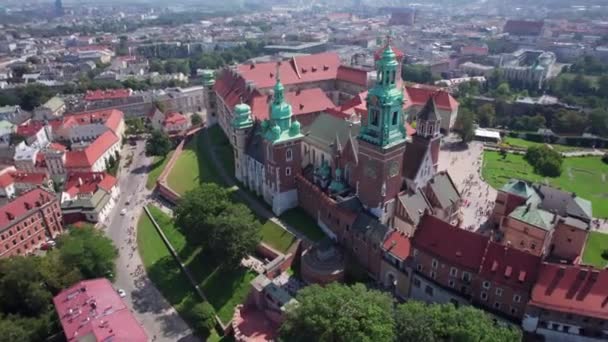 Drone Cinematográfico Catedral Wawel Cracóvia Polônia — Vídeo de Stock