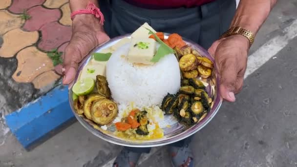 Close Shot Traditional Bengali Cuisine Food Meal Thali West Bengal — Stock Video