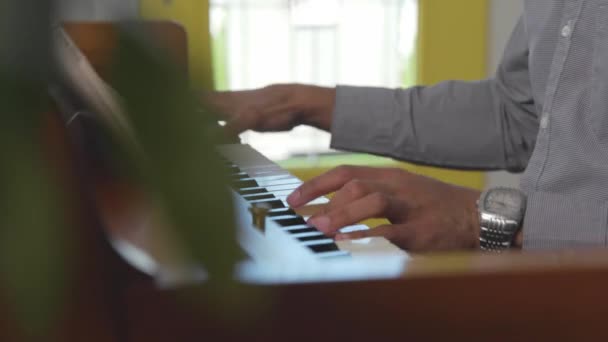 Diapositive Des Mains Homme Blanc Jouant Piano Bois Côté Intérieur — Video