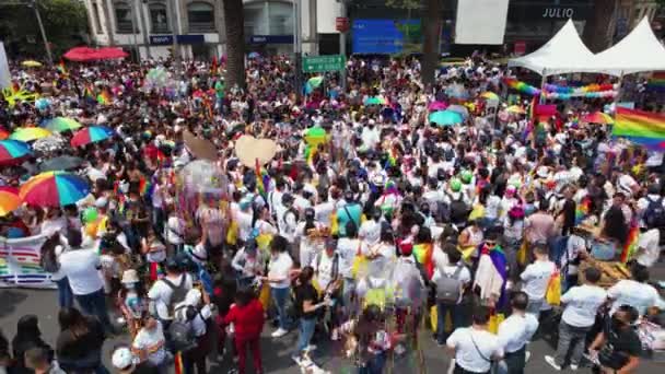 Aerial View Lot People Celebrating Pride Streets Mexico City — Stock Video