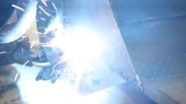 Welder Attaching Melting Sheets Together — Stock Video