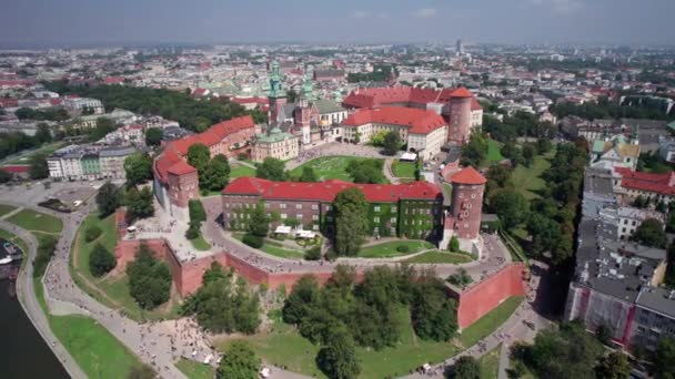 Bela Órbita Castelo Real Wawel Cidade Circundante Cracóvia Polônia — Vídeo de Stock