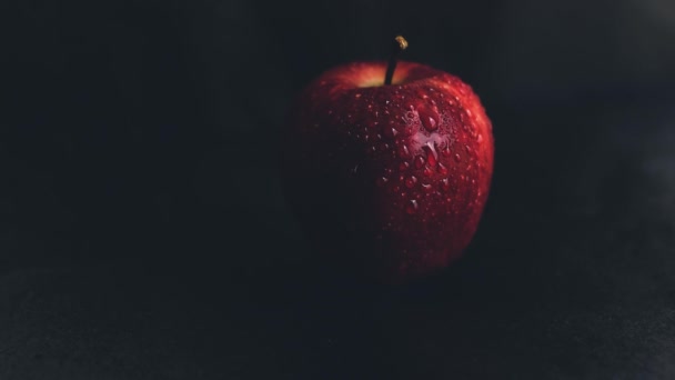 Forbidden Fruit Concept Represented Red Apple Black Background Copy Space — Stock Video