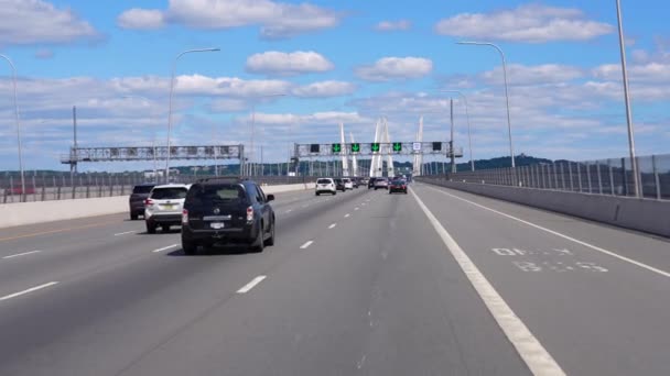 Commuter Traffic Drives New Tappan Zee Bridge Tarrytown Windshield Driver — Stock Video