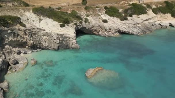 Cavernas Costeiras Mar Praia Xigia Enxofre Ilha Zakynthos Grécia Drone — Vídeo de Stock