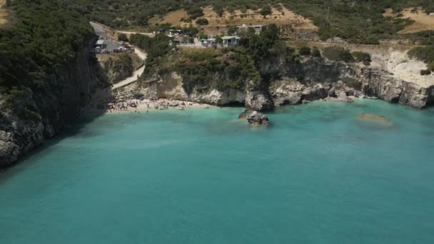 Xigia Sulfur Beach Tucked Sheer Rocky Cliffs Zakynthos Island Greece — Stock video