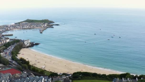 Plaża Porthminster Latarnia Morska Port Ives Bay Kornwalii Anglia Szeroki — Wideo stockowe