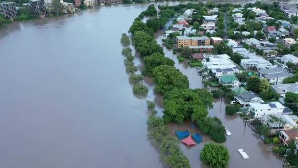 Drone Shot Van Overstroomde Onderwater Straten West End Brisbane Overstromingen — Stockvideo