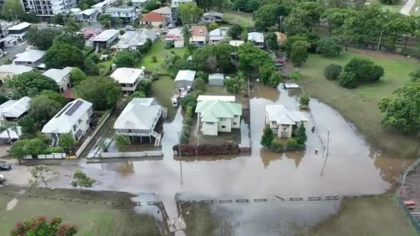 Drone Skott Översvämmade Hus Strandsatta Bland Översvämningsvatten Brisbane Översvämningar Drönare — Stockvideo
