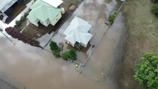 Drone Shot Flooded Houses Stranded Amongst Flood Waters Brisbane Floods — Stock Video