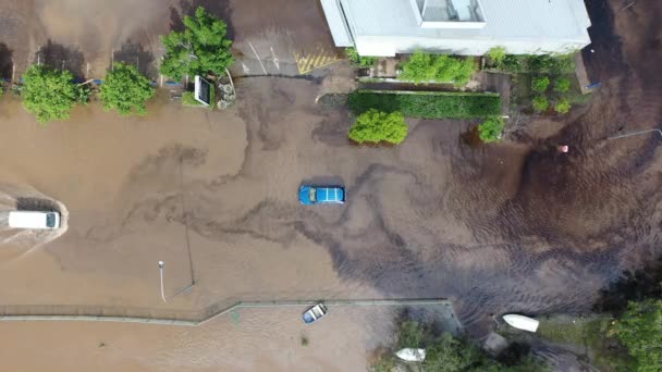 Widok Góry Samochody Utknięte Wodach Zalewowych Brisbane Powódź Drona Wideo — Wideo stockowe