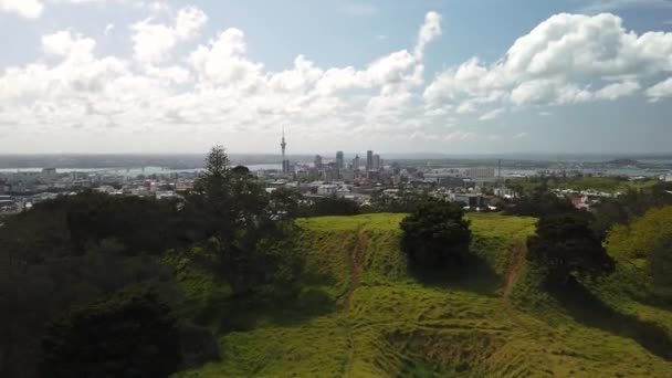 Cityscape Městské Části Velkého Moderního Města Mrakodrapy Auckland Nový Zéland — Stock video