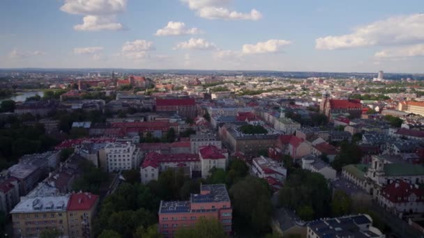 Yazın Eski Binalarla Tarihi Polonya Şehri Krakow Üzerinde Hava Manzarası — Stok video