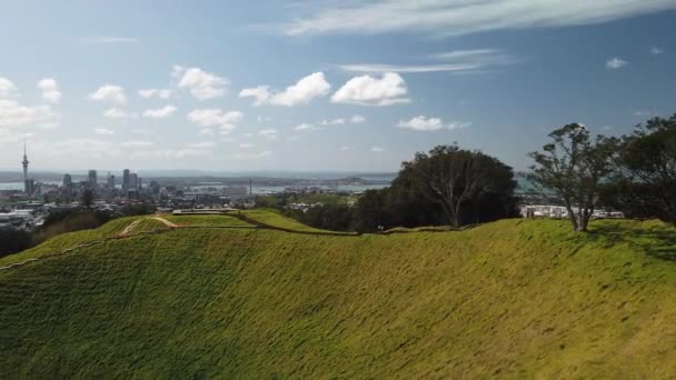 Úžasné Panorama Odhaluje Krajinu Města Auckland Kráter Sopky Letní Slunečný — Stock video