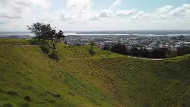 Prachtig Auckland Stadsgezicht Mount Eden Vulkaan Krater Zonnige Dag Nieuw — Stockvideo