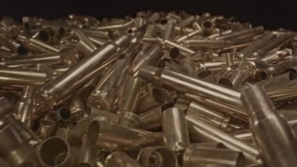 Beautiful Dolly Spent Bullet Shells Stunning Macro Shot Brass Shell — Stock Video