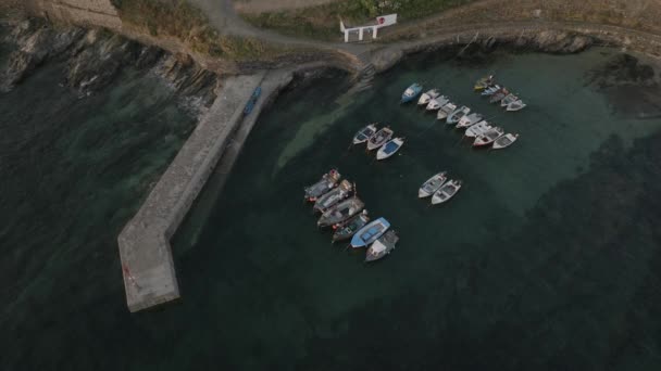 Small Seawall Harbour Cornwall South Coast High Tide Boats Portscatho — Stockvideo