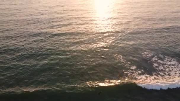 Arial Shot Por Sol Hora Ouro Sobre Costa Ocean Beach — Vídeo de Stock