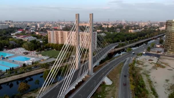 Ciurel Bridge Overpass Suspension Bridge Aerial View Bucharest Romania — Stock Video