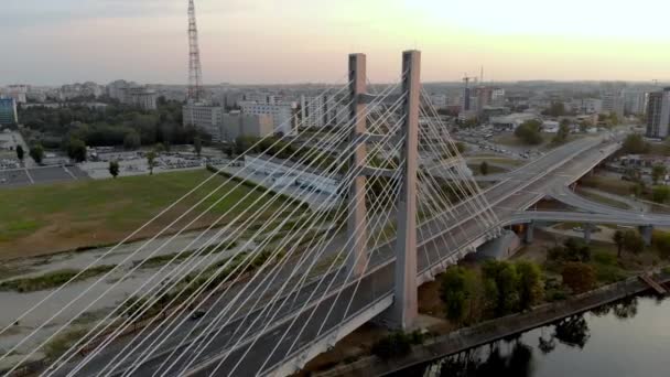 Мост Чурел Видом Подвесной Мост Бухарест Румыния — стоковое видео