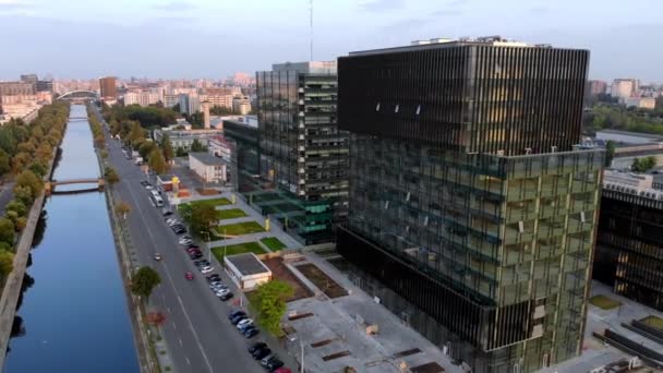 Aménagement Bureaux Coucher Soleil Aérien Bucarest Roumanie — Video